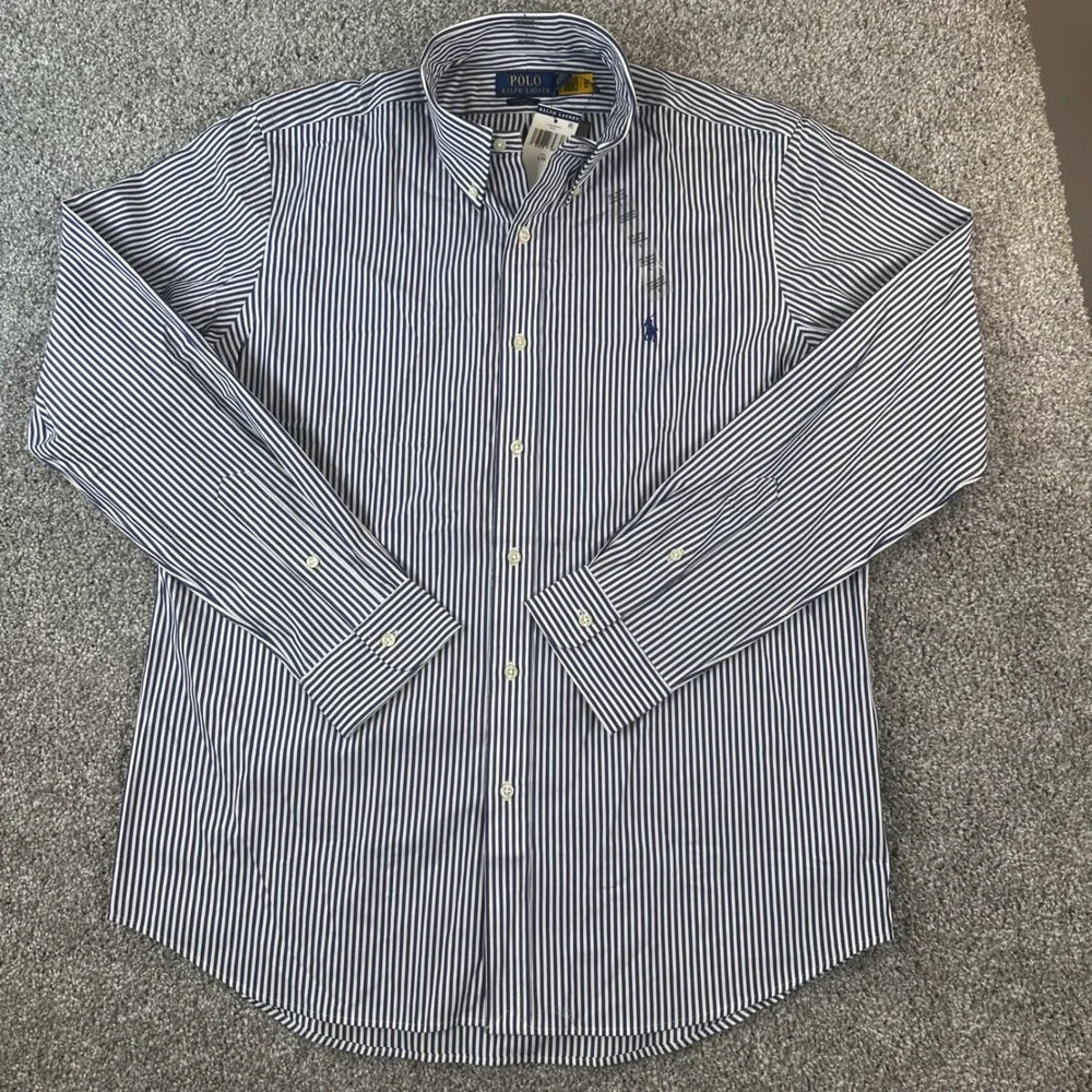 Polo Ralph Lauren Button Down Shirt Mens Large Navy Striped Classic Fit NWT